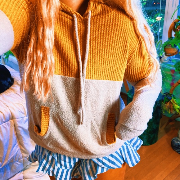 hailey & co Tops - Hailey & Co Orange & Cream Soft Drawstring Hoodie